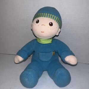 Haba Snug Up Luis Plush Doll 8" First Boy Baby Doll‎ Blue Clothes Green Collar
